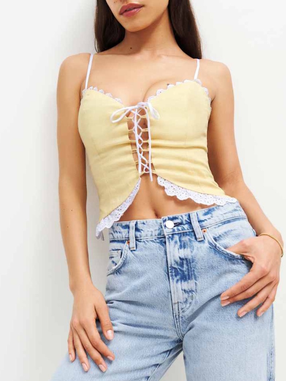 Reformation Josephine Linen Tank Top Parmesan Butter Yellow Corset Coastalcore 4